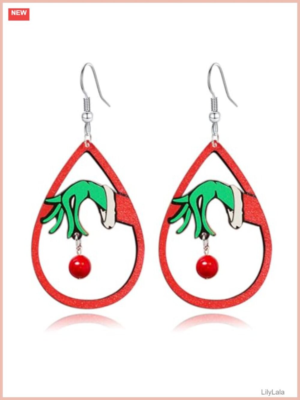 Christmas Wood Teardrop Dangle Earrings Handmade Winter Holiday Jewelry for